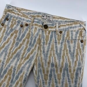 Free People Skinny Jeans Women 28 Tan Blue Ikat Geometric Ankle Zip